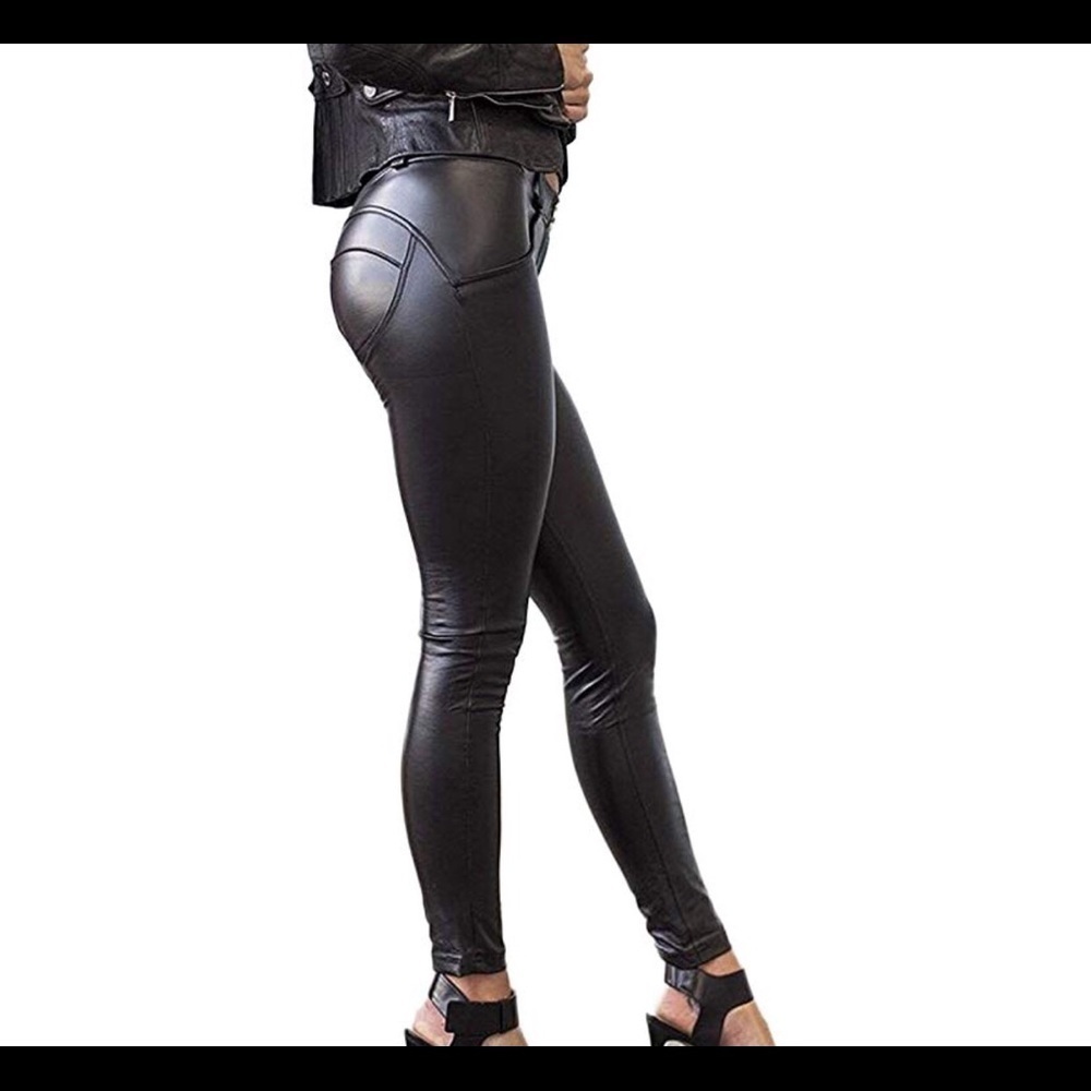 0655 Faux Leather Leggings Pants Elastic Shaping